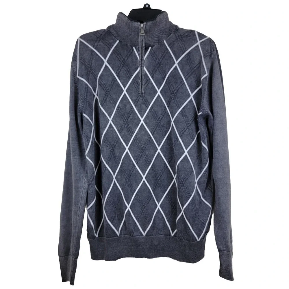 BKE Buckle Argyle 1/4 Zip Fleece Collar Pullover Mens Large 100% Cotton